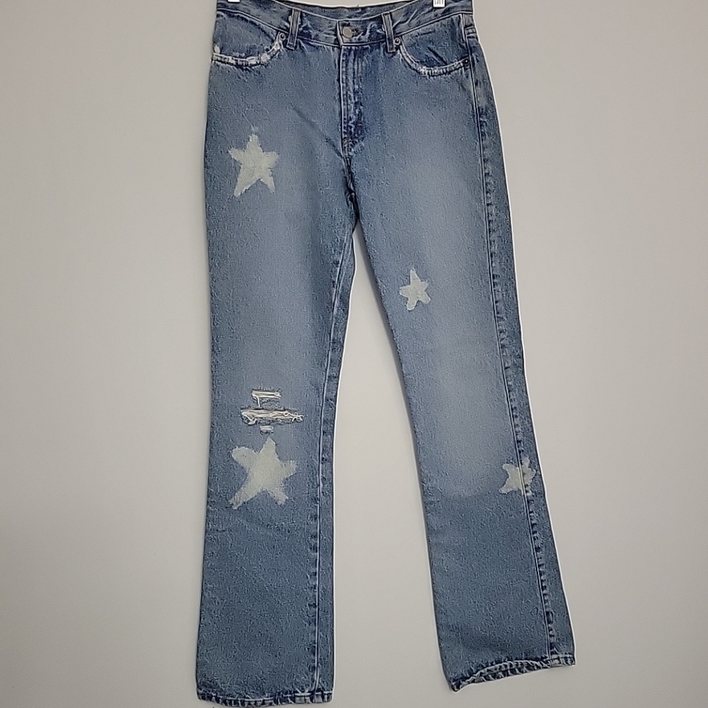 NWT Twin-Set Italian Made Distressed Star Jeans Size Small Mini Bootleg Star Dye